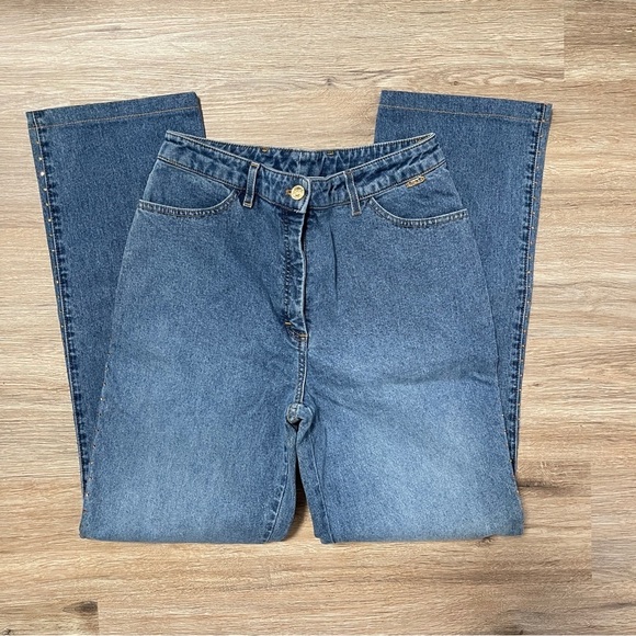 St. John‎ Sport Marie Gray Blue Jean Rhinestone High Rise Straight Leg Mom Jean - Picture 3 of 11